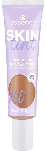 essence SKIN tint, Make-up, Nr. 100, Nude, feuchtigkeitsspendend, natürlich, vegan, ölfrei, UVA- und UVB-Filter + SPF 30, ohne Parfüm, 1er Pack (30ml)