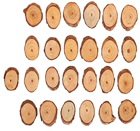 Msiud 25 Rodajas de Madera de Pino Ovaladas para Manualidades y Decoración