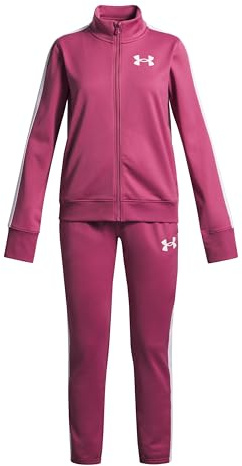 Under Armour Bambina Knit Tracksuit, Tuta completa da ginnastica con tasche, Completo felpa e pantaloni sportivi traspiranti per allenamento, educazione fisica e atletica,Fuchsia Dusk/White,YXL