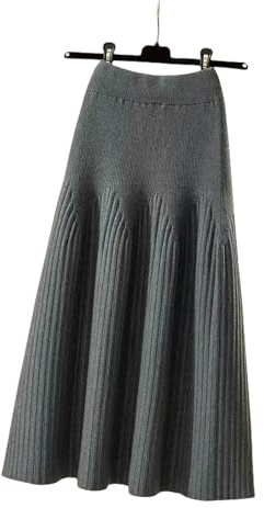 JEGPWBKT Gonna Lunga Donna Donne Autunno Inverno Galline A Una Linea A-Line Casual Galza D'ufficio Elegante Gonna alla Moda Tutta La Gonna A Maglia per Tutta La Partita-Grigio-l