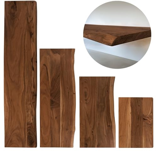 trelevo Holzplatte 30x30 cm, Akazienholz massiv 26mm, Tischplatte nussbaumfarben, Baumkantenplatte für Regale und Rückenlehne Bank, einseitige Baumkante