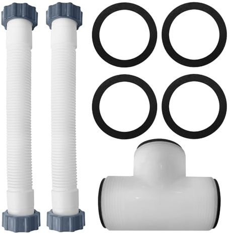 16 Inch Pool Sand Filter Pump Hose Kit (2 Hoses + T-Joint + 4 Washers) - Heavy Duty Saltwater Resistant Hose for Above Ground Pools, Compatible with Sand Filter Systems