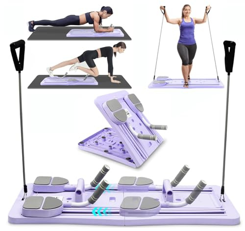 Bärbar vikbar pilates-reformer, 5-i-1 multifunktionell pilatespanel med automatisk återfjädring för core styrka & helkroppsträning, magmuskelträning, hemmagym essential