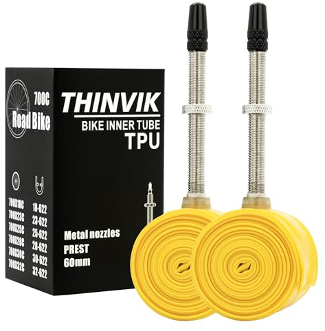 Thinvik Chambres à Air TPU - Valve Presta Métal 60MM - pour Vélo de Route 700x18-32c - 2 Pièces (1 Paire)