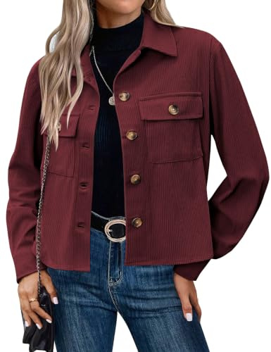 HOTOUCH Women's Jackets Casual Lightweight Jacket Short Bomber Jacket | Button Down, Corduroy, Casual Jacket for Autumn Winter, Cropped Jacket with Pockets