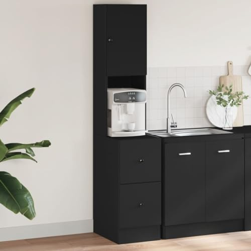 Qnhdfrt Armoire de cuisine noire en bois - 35 x 50 x 180 cm - Avec portes et tiroirs - Robuste et durable - Pour ranger les ustensiles de cuisine, la maison, le restaurant
