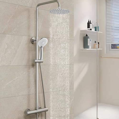 HAPAOSO Colonne de Douche Thermostatique, Système de Douche avec Réglable en Hauteur, Douchette 3 Jets pour Salle de Bain