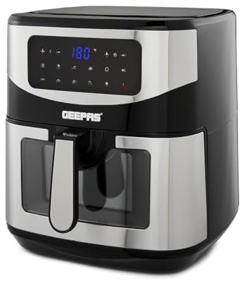 GEEPAS Digital Air Fryer | Vortex Technology 9.2L Basket LED Touch Display 60Min Timer 9 Preset Max 200°C Temperature | Viewing Window Family Size | Oil-Free Cooking with 70% Less Energy 1800W