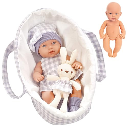 Xoeryoy Poupée bébé de 12 Pouces, Ensemble d'accessoires de poupée réaliste Comprend Un lit Bassinet Transporteur et Un Jouet Lapin pour Les Tout-Petits 3 âges et Plus, Violet