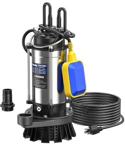 Meniio 1HP Submersible Sump & Utility Pump, Stainless Steel Water Pump with Float Switch, High Flow 3670 GPH, 32 ft Max Head, for Basement Drainage, Irrigation, Pool, Garden Pond