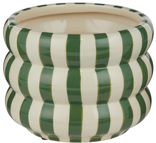 BUTLERS Blumentopf Hoop Streifen Steinzeug Dunkelgrün Ø 19cm | Übertopf für Kräuter & Pflanzen, Pflanzentopf für innen, Blumenübertopf für Balkon | Dekoration Fensterbank Deko Wohnzimmer