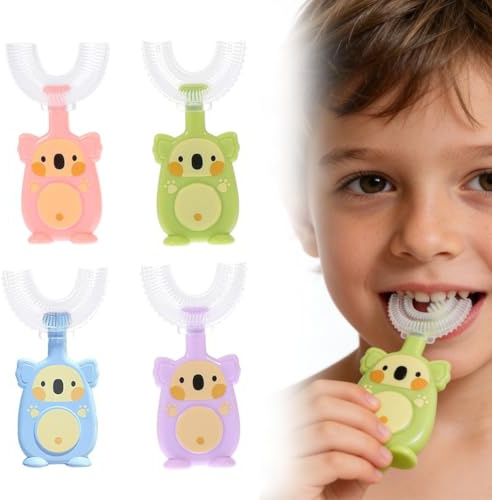 MKEAWWU Spazzolino 4 Pezzi Per Bambini A Forma Di U 2-6 Anni 360° Bocca Intera 4.5Cm Rosa Blu Verde Viola