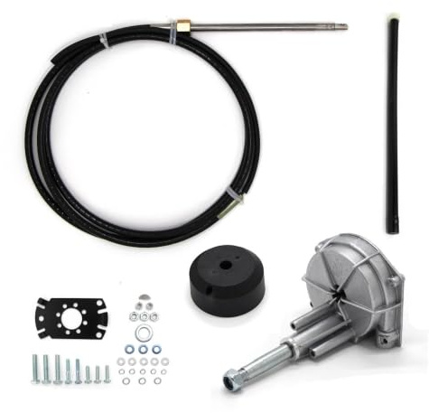 FiHzer de dirección mecánica rotativa Marina, Conjunto con timón, Cable, Bisel y Kits de conexión del Motor(25Ft)