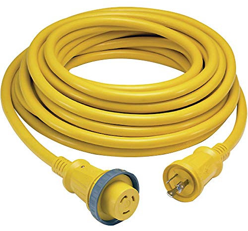 Hubbell Wiring Systems HBL61CM08LED Ship-to-Shore - Juego de cables de vinilo con indicador LED de alta intensidad, 10 AWG, 30 Amps, longitud de 50 pulgadas, color amarillo
