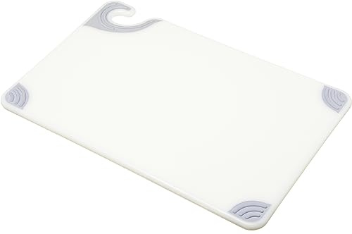 San Jamar Saf-T-Grip Plastic Cutting Board with Safety Hook, 12 x 18 x 0.5, White