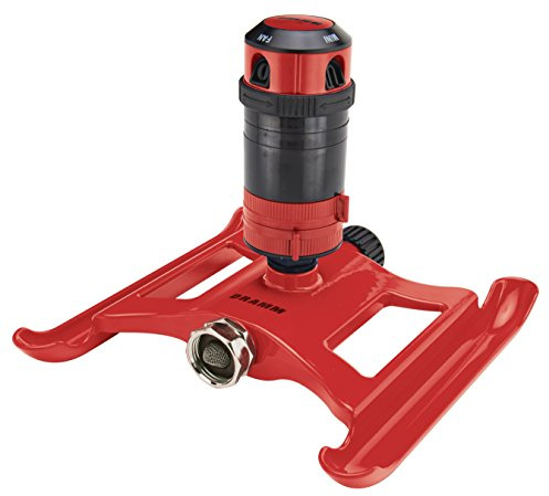 Dramm ColorStorm Gear Drive Sprinkler on Heavy Duty,Durable Metal Base, 4 Patterns, Ideal for Small, Medium & Large Areas with Pass Through Feature, Red, 40 Foot Diameter