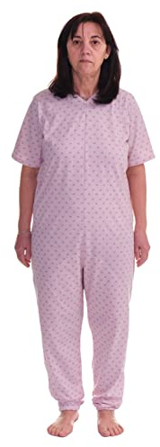 FERRUCCI COMFORT - Grenouillère Sanitaire Sentimento à Manches Courtes avec 1 Fermeture Éclair/Zip au Dos - Estivale (Rose, L)