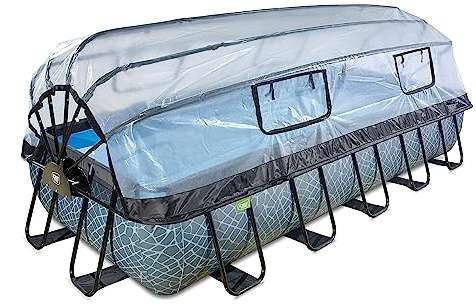 EXIT Stone pool 540x250 cm with dome and sand filter pump - grey - Piscina (Piscina con anillo hinchable, Rectangular, 12600 L, Gris, Child & adult, 9 personas(s))
