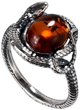 HolidayGiftShops GIA Certified Sterling Silver and Baltic Honey Amber Snake Adult Ring- size 8