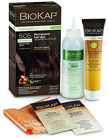 BioKap Chestnut Light Brown 5.05 Rapid Haarfarbe 135 ml - wirkt in nur 10 Minuten, permanente, vegane & natürlich pflegende Formel für empfindliche Haut geeignet