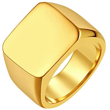 FindChic Sello Anillo Enternidad Hombre Oro, Anillo Liso Grande 16mm Ancho