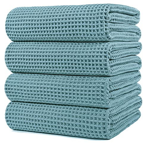 Polyte - Mikrofaser-Badetuch - fusselfrei & schnelltrocknend - Waffelstruktur - sehr groß - Grün - 152 x 76 cm - 4 Stück