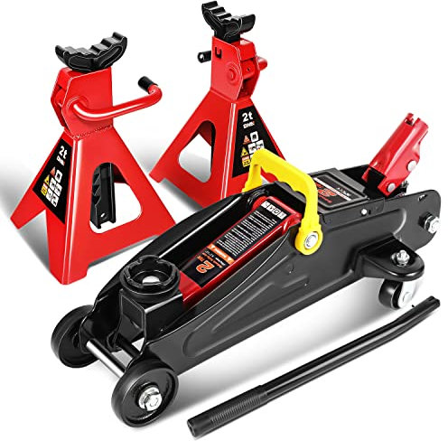 DNA MOTORING Tools-00280 - Cric idraulico a carrello con 2 cavalletti a cricchetto, capacità 2 tonnellate (4000 libbre)