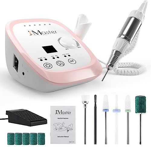 Fresa per Unghie, JCMASTER Professionale Manicure e Pedicure Kit con Pedale, 35000 RPM, 6 Fresa Punte, Lima Elettrica per Unghie Gel, per Studio Estetiste Casa Regali (rosa)