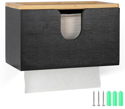 EFUTURETIME Distributeur Essuie Main Mural en Bambou, 27.5x16x13cm, Distributeur à Serviette en Papier avec Couvercle Magnétique pour Pliées en V/C/Z, Cuisine, Salle De Bain, Noir