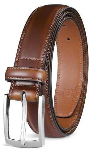 Milorde Men's Genuine Leather Dress Belt, Handmade, 100% Cow Leather, Fashion & Classic Designs for Work Business and Casual (Burnt Umber103,38)