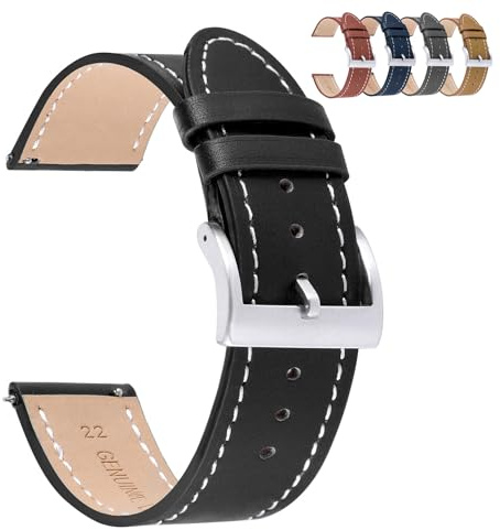 Spolife Leather Watch Straps for Men Women, Quick Release Watch Strap With Stainless Buckle, Replacement Watchbands 18mm 20mm 22mm