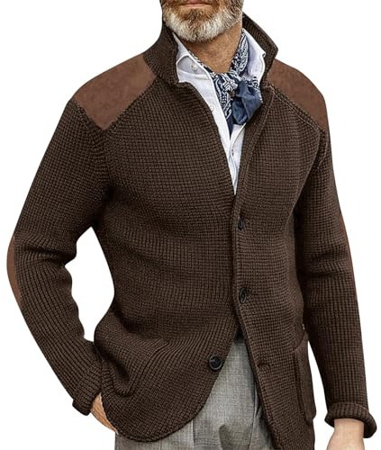 Generisch Herren Cardigan, Strickjacke Langarm Sweatjacke Feinstrick Cardigans Winter Mit Knopfleiste Und Taschen Janker Strellson Pullover Reißverschluss Seitlich Für Pullover Jumpsuit (4XL, Kaffee)