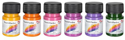 Ideen mit Herz Textilfarbe | Stoffmalfarben-Set | 6x 30 ml | hochpigmentiert | für helle & dunkle Stoffe | waschfest | auf Wasserbasis (Kräftige Farbtöne)