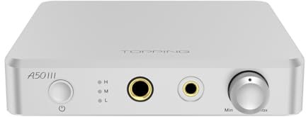 Topping A50 III Amplificateur de casque symétrique NFCA pour casque hi-fi, 3500 mW x 3500 mW, entrée RCA/TRS 6,35/4,4 mm, avec commutateur de gain trois stages (argent)