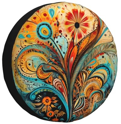 YPPAHHHH Spare Tire Cover Art Boho Paisley Floral Flower Tire Cover 16 Inch Wheel Covers for Rv Trailer Jeep SUV Truck Camper Vehicles Dust-Proof Waterproof Tire Protectors