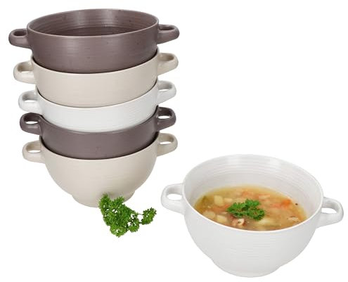 MamboCat Sandy Lot de 6 tasses à soupe 450 ml I Soupe avec anses pour 6 personnes I 2 x beige, marron et blanc I Bols empilables en faïence