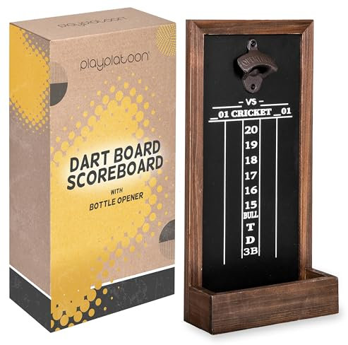 Platoon Dart Scoreboard & Holder Wall Mount with Bottle Opener - Wood Chalkboard Dart Board Game Room Accessories & Decor for Man Cave Dartboard Cabinet, Storage