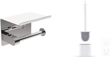 Ibergrif Porte-Papier Toilette, Support Papier Toilette Mural, 304 Acier Inoxydable & Brosse WC Silicone Plate, Anti-Goutte, Antibactérienne