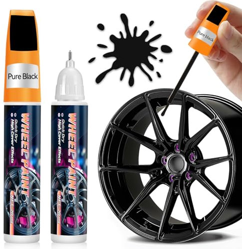 AstraVox Vernice per ritocchi cerchioni nero lucido, riparazione graffi cerchioni auto 2 in 1, vernice cerchioni rapida e facile per riparazione cerchioni auto (Nero)