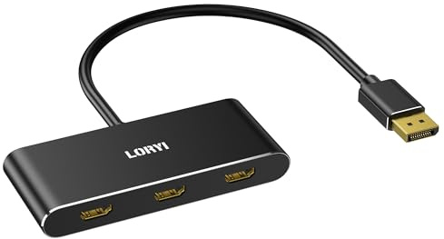 Loryi Divisor DisplayPort de 3 puertos 1.4 a 3 HDMI, triple 4K 60Hz, monitores individuales 8K, doble 4K 120Hz DP a 3X HDMI Multi Monitor MST Hub de 1.5 pies (45 cm) solo Windows