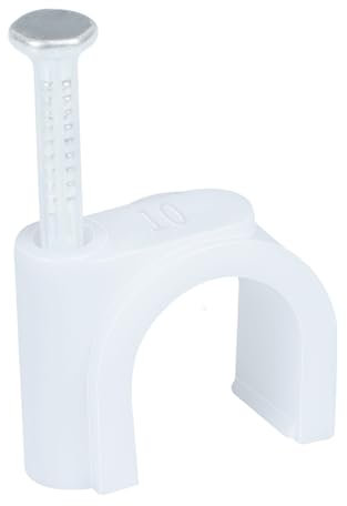 LeMotech Kabelschellen, 200 Stk. 10mm Runde Kabelhalter Mit Eingestecktem Nagel, Koaxialnagelschellen für Kabelmanagement RG6 RG59 CAT6a CAT7 RJ45 Ethernet Kabelschellen, weiß
