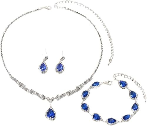 FDEETY Parure Bijoux Goutte Cristal Brillant Collier Boucles Bracelet Argenté Strass Élégant Ensemble Luxueux