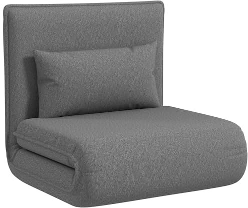 HOMCOM Bodensofa 3-in-1 Klappbar Schlafsofa mit 6-Fach verstellbar Rückenlehne Kissen Gepolstert Sofabett mit Schlaffunktion, bis 150 kg belastbar, für Schlafzimmer, Wohnzimmer, Dunkelgrau