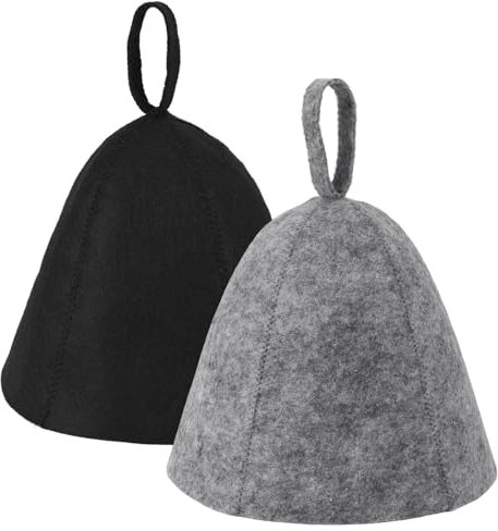 BOXOB 2pcs Sauna Hats for Men Women, Wool Felt Russian Banya Sauna Cap High Absorbent Unisex Sauna Accessories Gift for Steam Bath (Gray, Black)