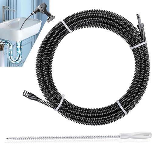 Espiral de limpieza de tuberías de 8 mm, de acero para muelles, espiral de desagüe, limpieza de tuberías, cepillo de drenaje para obstrucciones persistentes – procedimiento de (Bφ8mm, 10m)