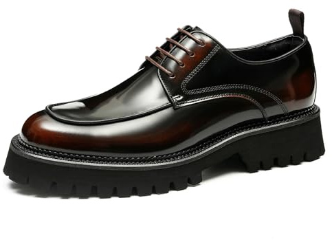 Derbys Business Casuale Comode Suola Spessa da Uomo Scarpe Eleganti Formali Scarpe Stringate in Vera Pelle,Marrone,44