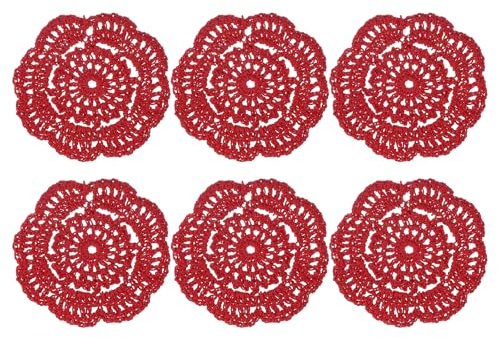sourcing map 6 centrini all'uncinetto fatti a mano, 10,2 cm, tovagliette rotonde in tessuto, sottobicchieri in pizzo, per artigianato, uso quotidiano, festival, decorazione della casa, rosso scuro