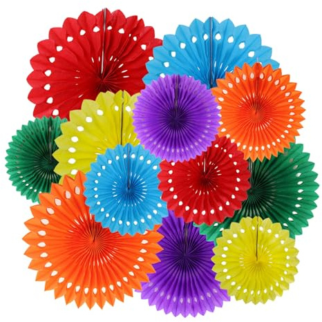 ZYOOO Décoration de Fête Multicolore,Lot de 12 Éventails en Papier Suspendus Guirlande Deco pour Fiesta,Carnaval,Mariage,Anniversaire,Baptême,Baby Shower