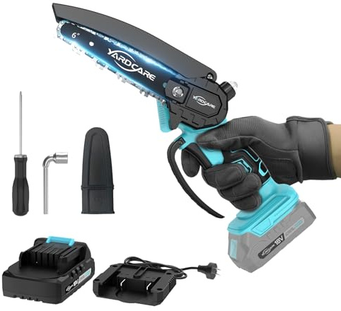 YARDCARE Mini Motosega a Batteria, 6 Pollici Motosega Elettrica per Potatura con Pompetta Olio, Motosega da Potatura per il Taglio del Legno Giardini, Batteria Ricaricabile e Caricabatterie