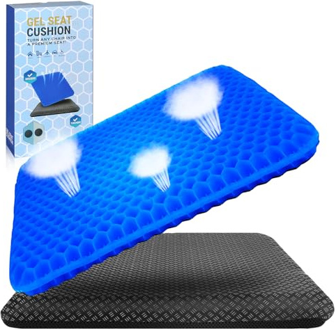 BTDZDD Cojín de Gel Extragrande, Ortopédico de Doble Capa, Grueso, con Funda de Tela Antideslizante, Transpirable, para Silla de Oficina (Azur, 47 * 44 * 4)